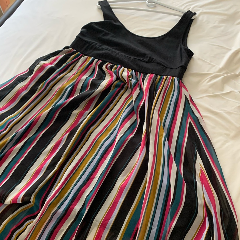 Multicolored Striped High-Low Hem Dress
